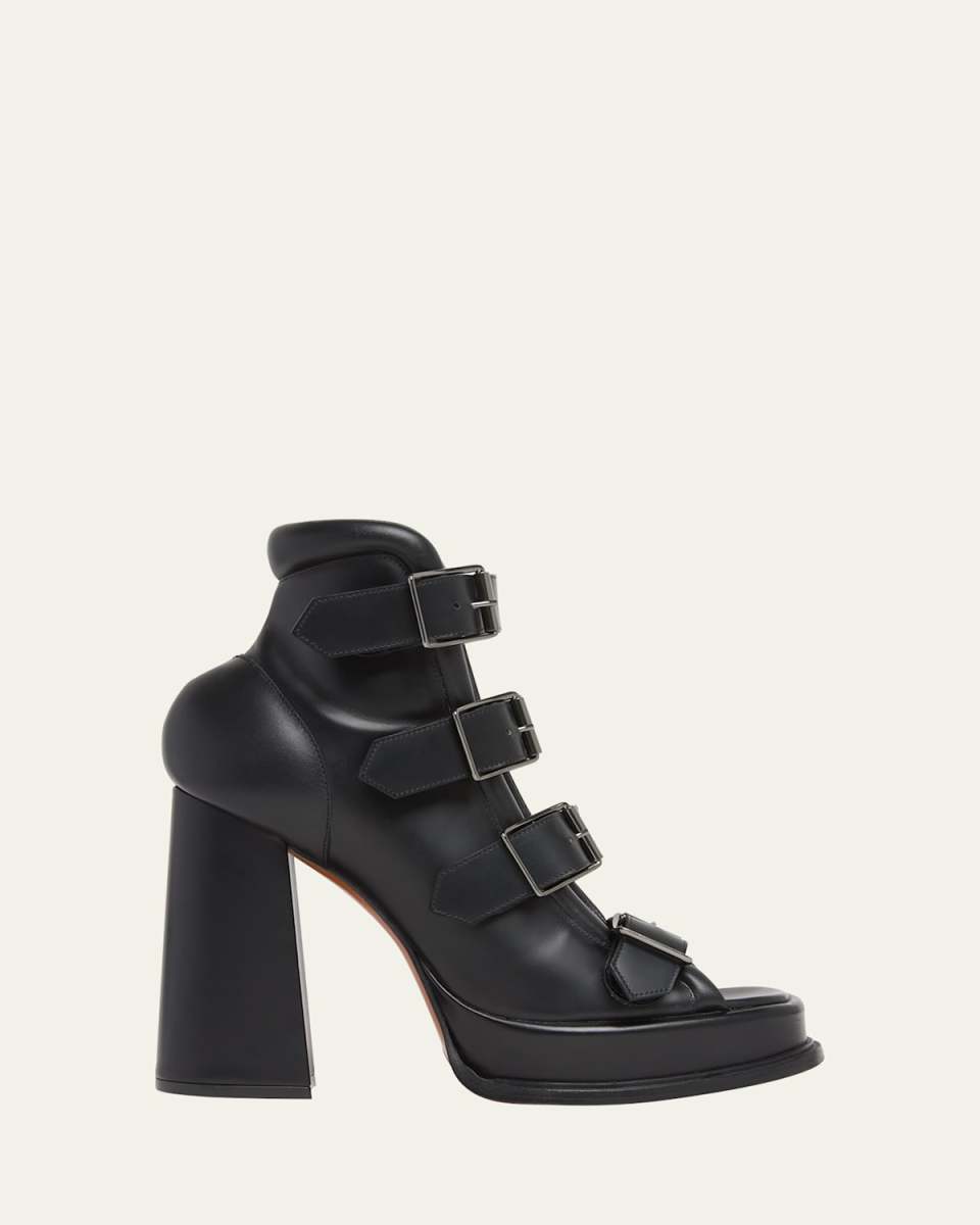 Buckle Leather Peep-Toe Sandals